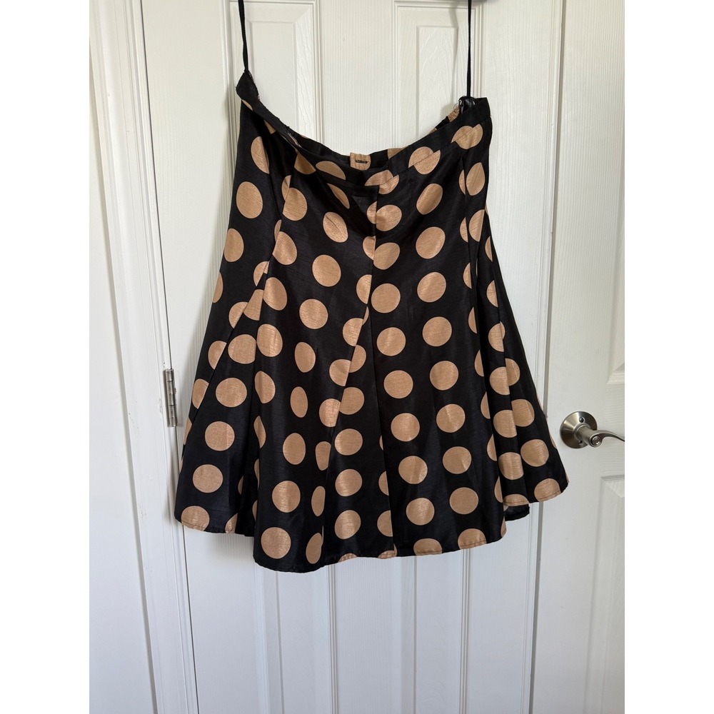 Polka Dot A-Line Black & Copper Women's 16W Plus Size Retro Swing Midi Skirt EUC